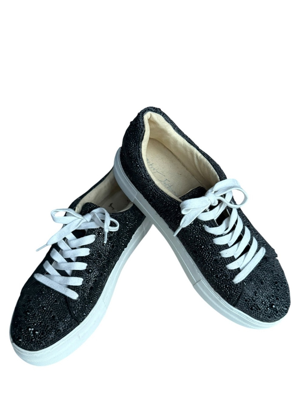 Betsy Johnson “Sidny”  Black sparkle Lace-Up Platform Sneakers - Picture 2 of 9